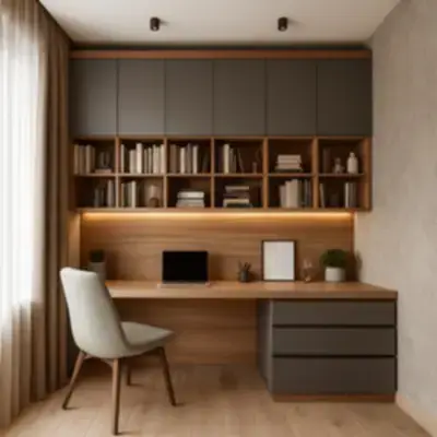 Встроенная рабочая зона со стеллажом