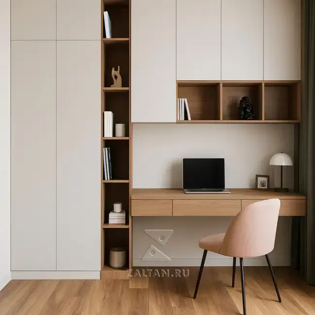 Встроенный шкаф рабочая зона дуб