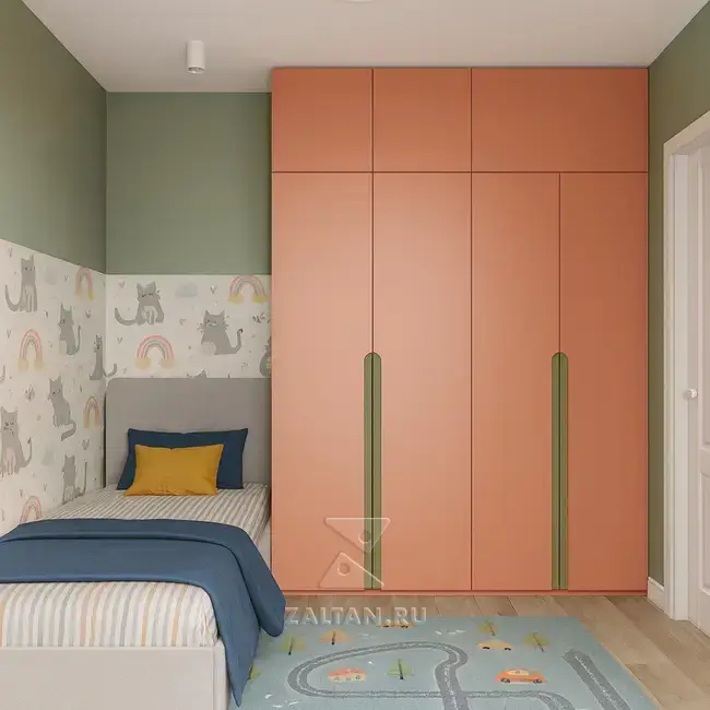 Шкаф детская терракотовый зелёная ручка