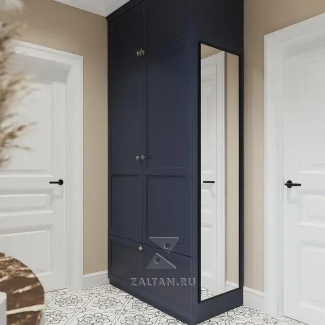 Встроенный синий шкаф в прихожую