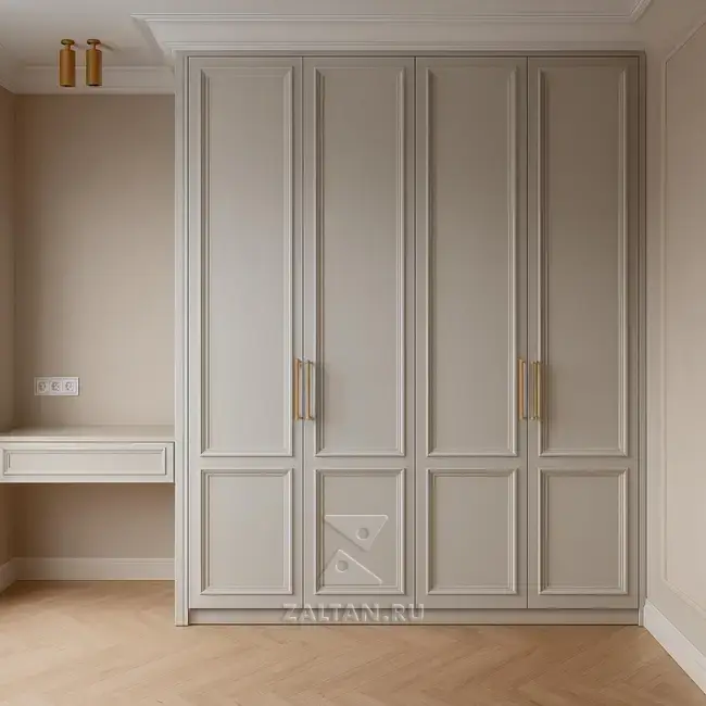 Встроенный кремовый шкаф спальня