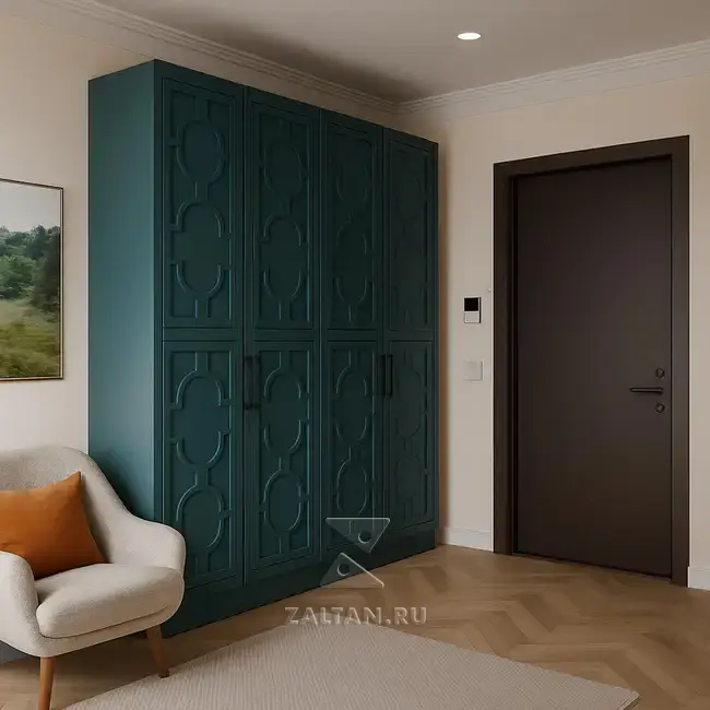 Шкаф распашной зелёный с фрезеровкой