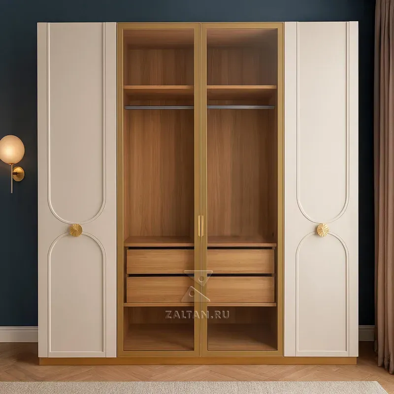 Шкаф Витрина Кремовый Золото