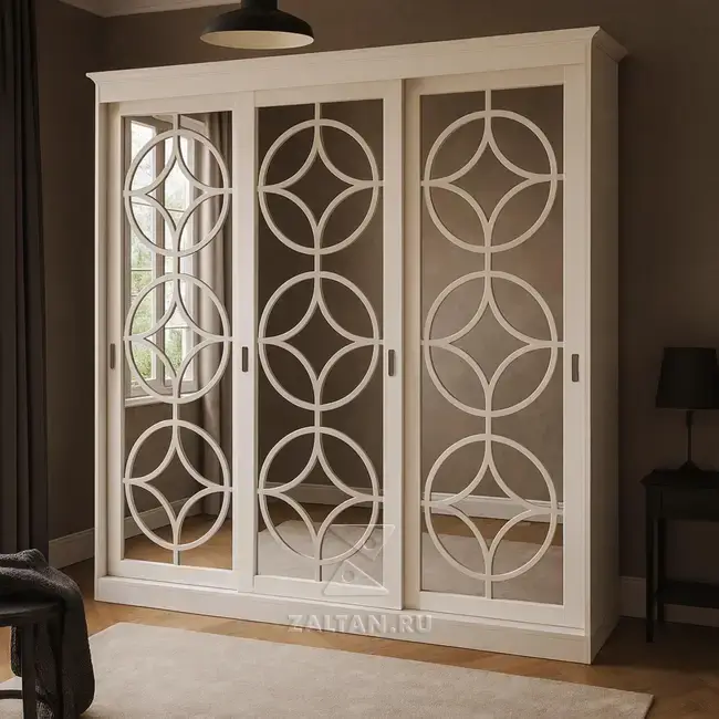 Шкаф купе кремовый с декором