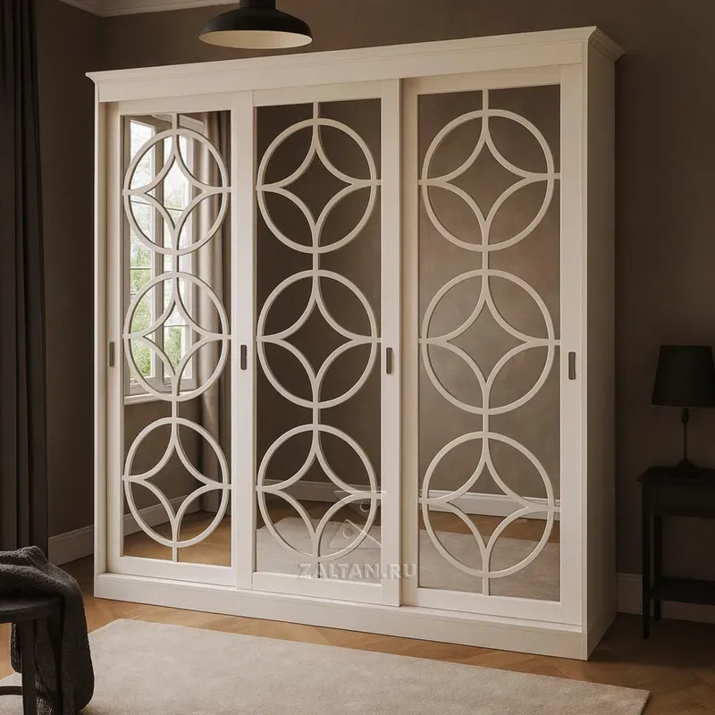 Шкаф купе кремовый с декором