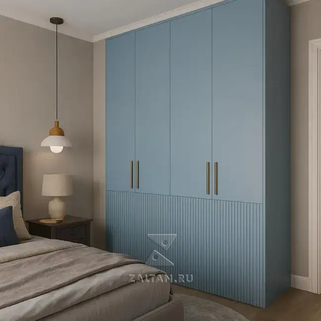 Шкаф спальный голубой реечный