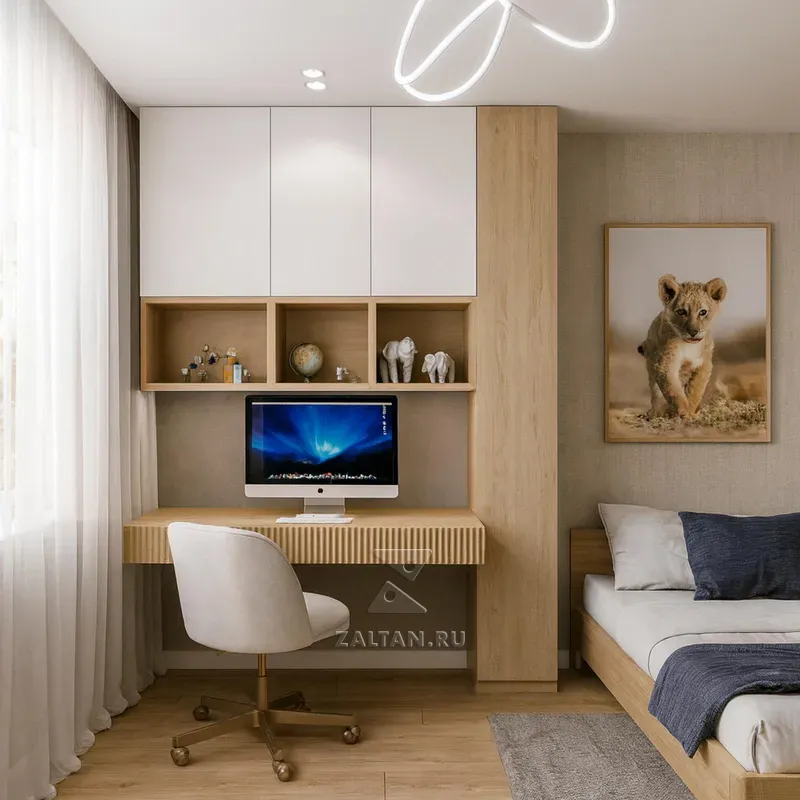 Рабочая зона с полками и шкафом