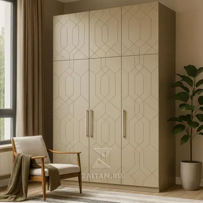 Шкаф платяной кремовый фрезерованный