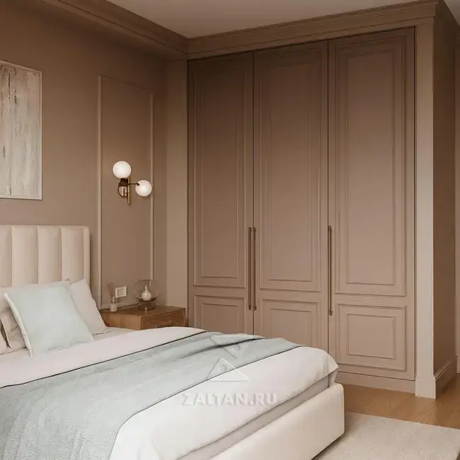 Шкаф неоклассика бежевый встроенный