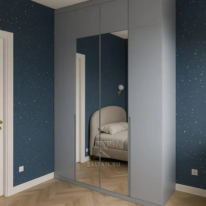 Серый шкаф с зеркалом спальня