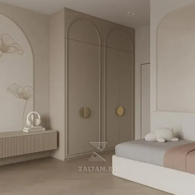 Встроенный шкаф арочный бежевый