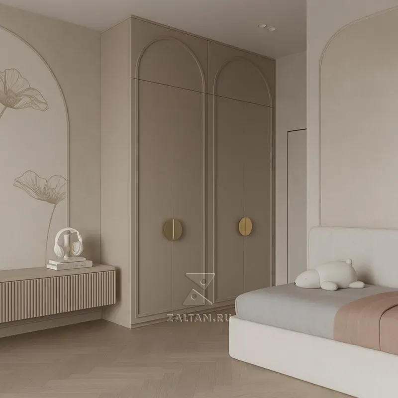 Встроенный шкаф арочный бежевый