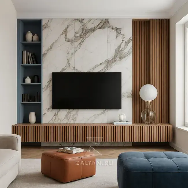 ТВ стенка рейки мрамор