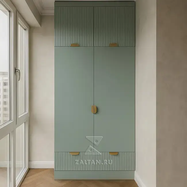 Шкаф встроенный зелёный рейки
