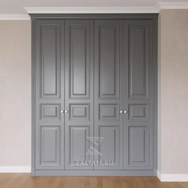 Встроенный распашной шкаф серый