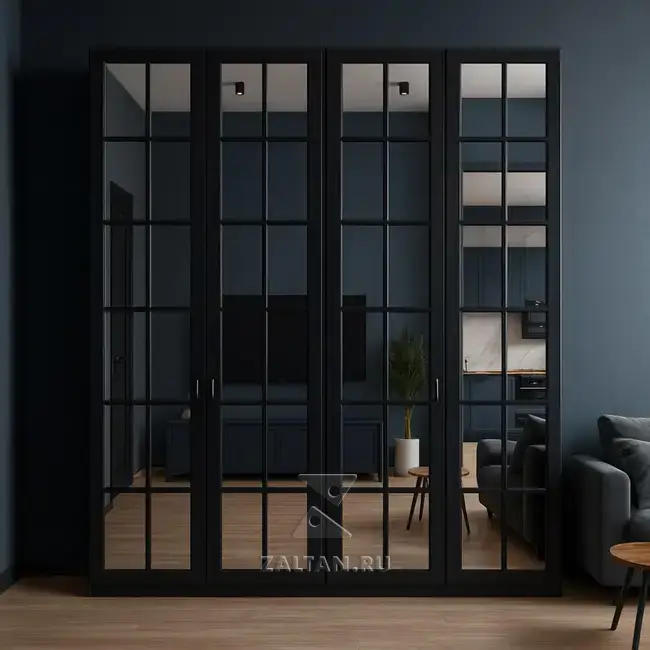 Чёрный шкаф с зеркальными створками