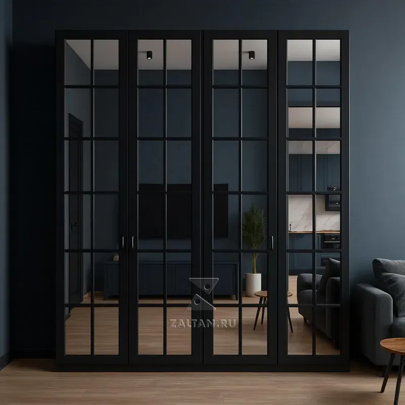 Чёрный шкаф с зеркальными створками