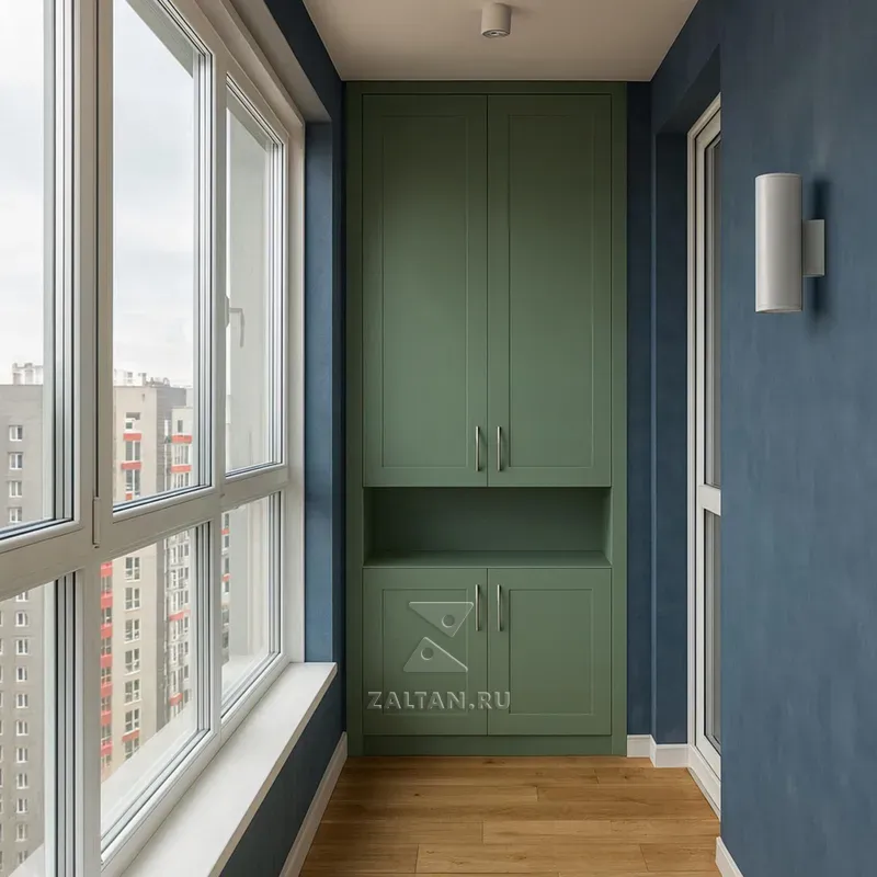 Встроенный шкаф на балкон зелёный