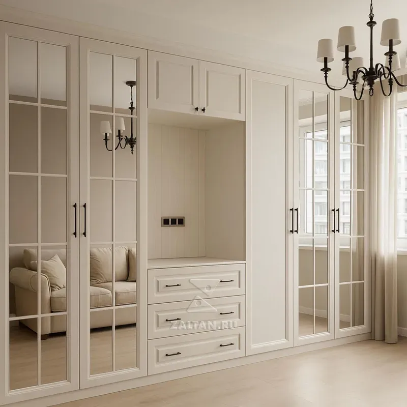 Шкаф гардеробный с нишей кремовый