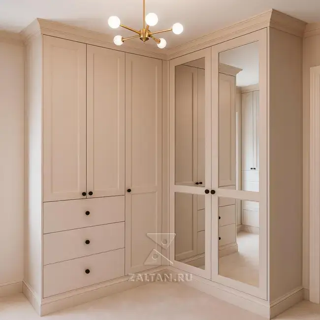 Угловой шкаф с зеркалом кремовый