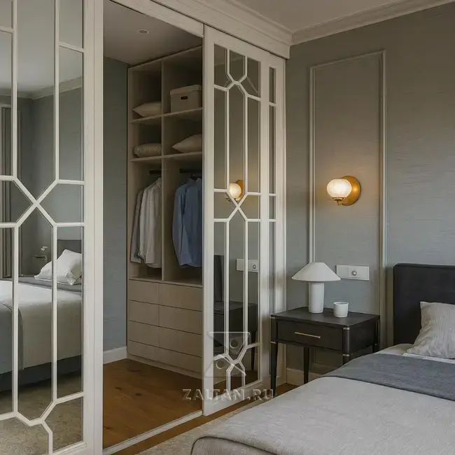 Шкаф купе с зеркалом и фрезеровкой