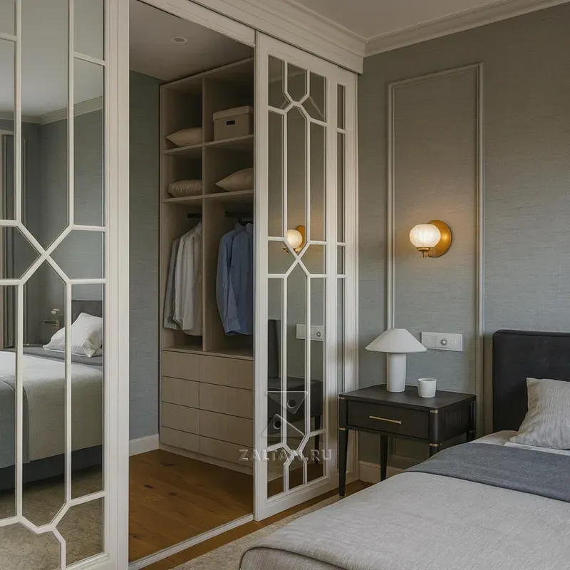 Шкаф купе с зеркалом и фрезеровкой