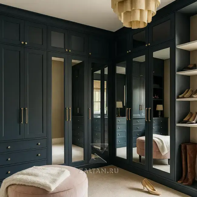 Темно синяя встроенная гардеробная