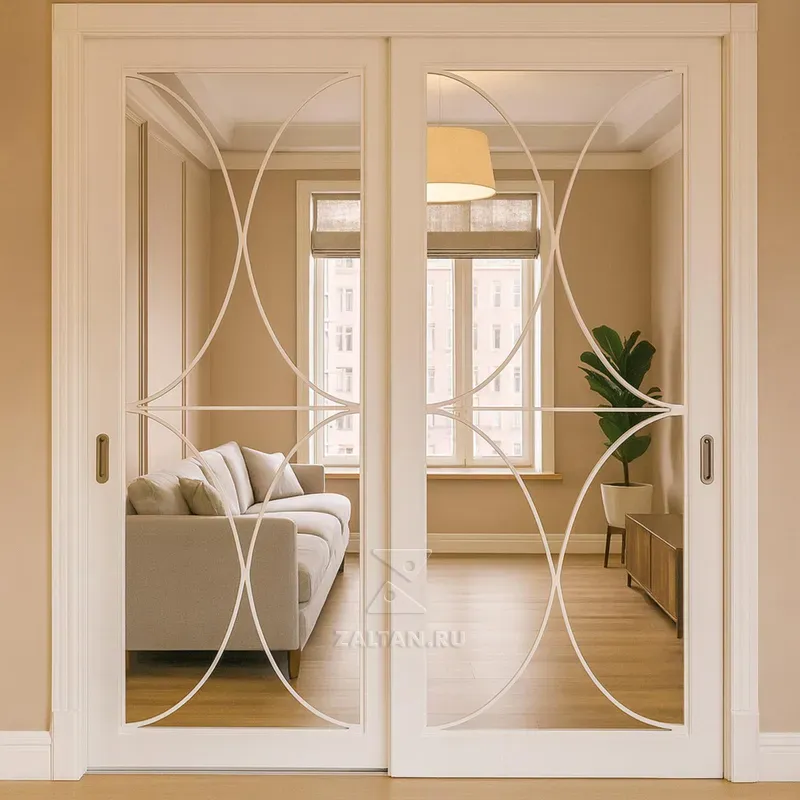 Белые раздвижные двери с узором