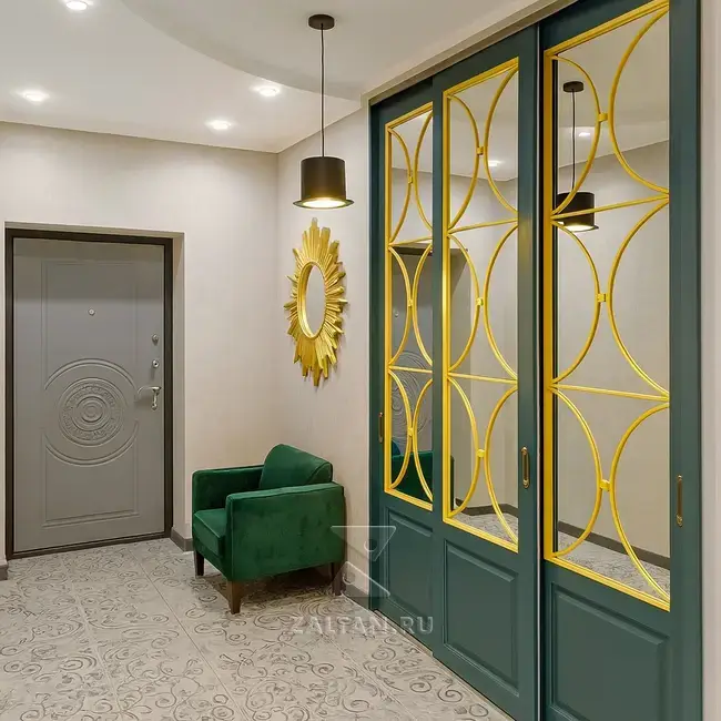 Зелёный шкаф купе с зеркалом