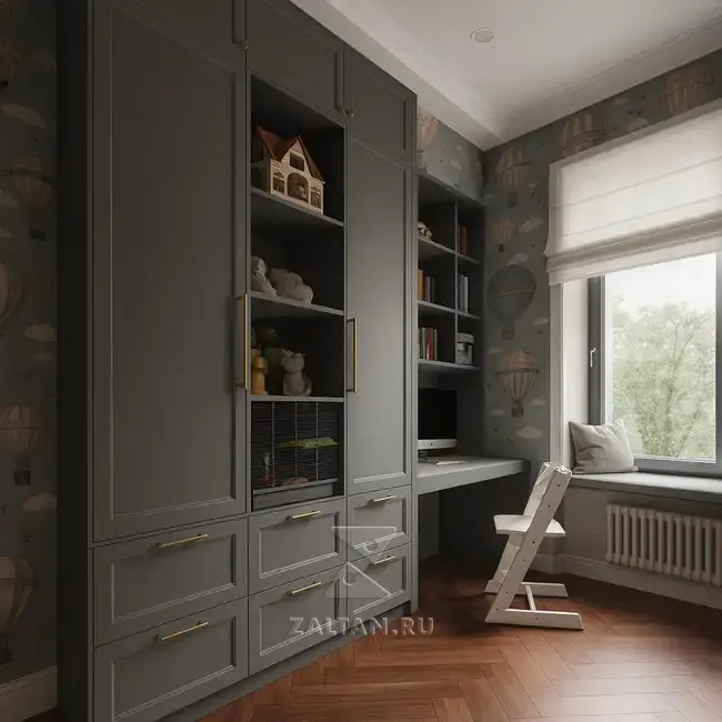 Встроенная гардеробная с рабочей зоной