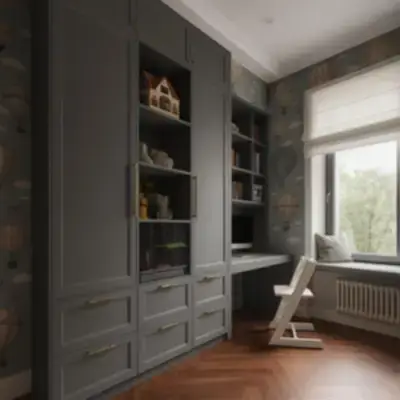 Встроенная гардеробная с рабочей зоной