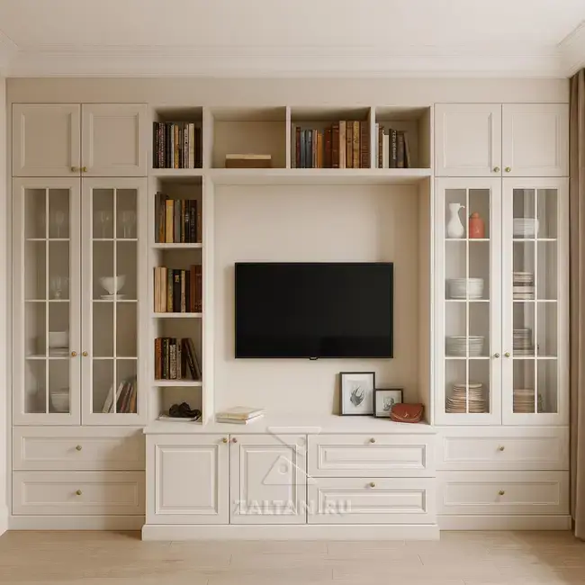 Классическая стенка с витринами крем