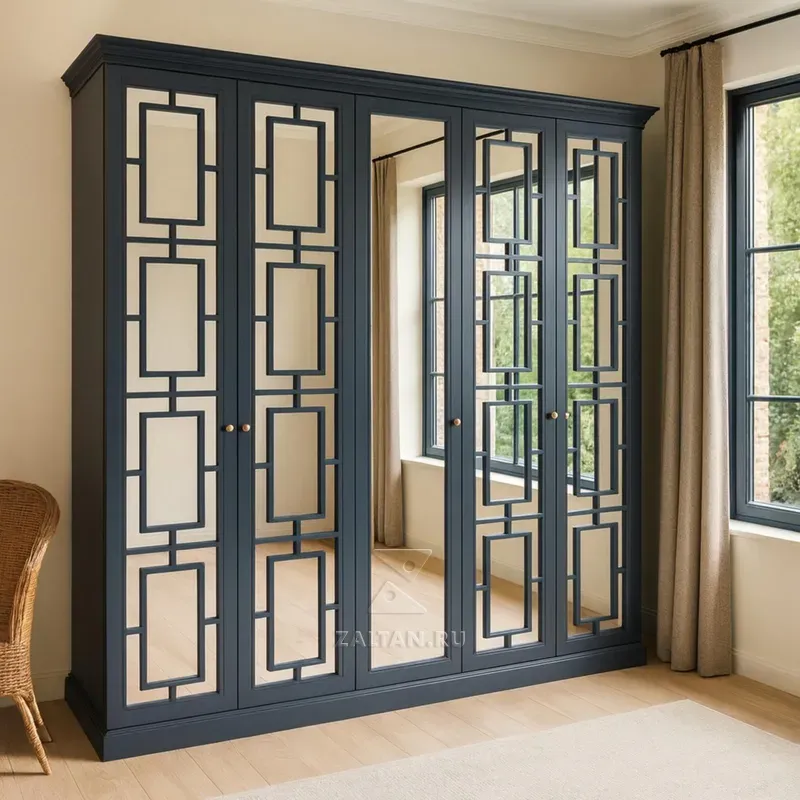 Шкаф распашной с зеркалами и решеткой