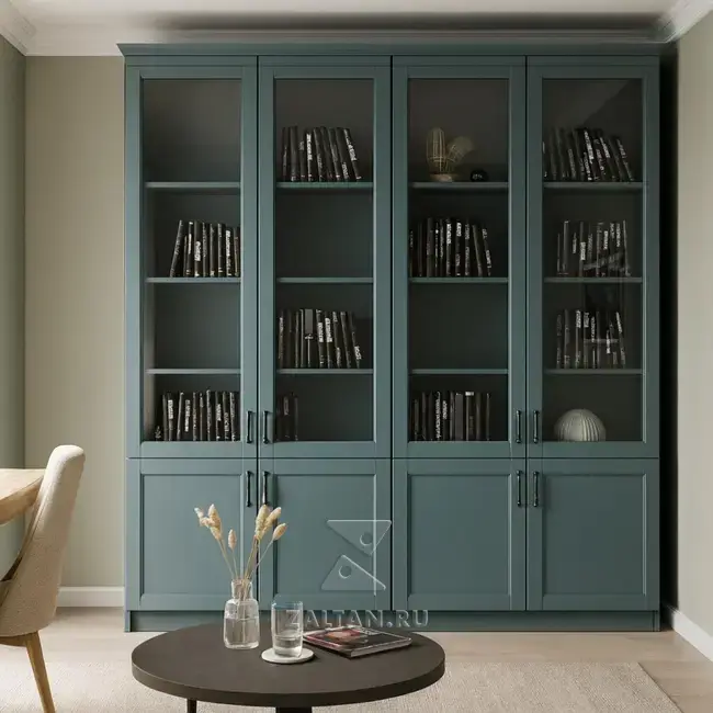 Книжный шкаф с витриной зелёный