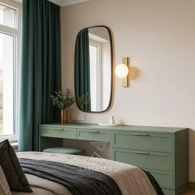 Зелёный комод с зеркалом