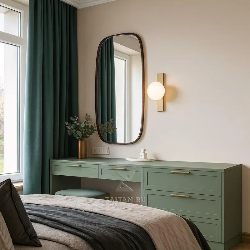 Зелёный комод с зеркалом