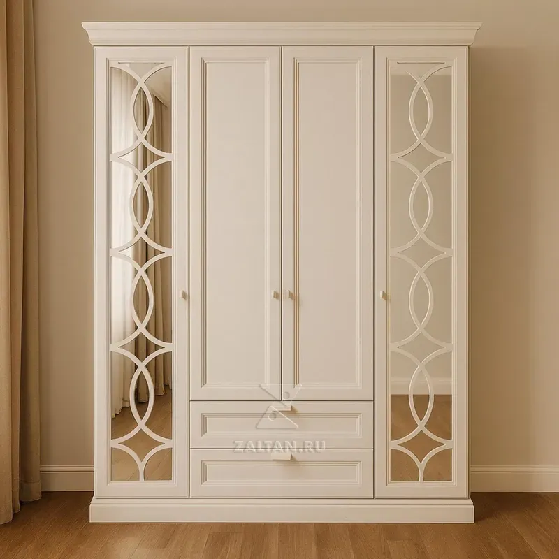 Шкаф платяной кремовый с зеркалом