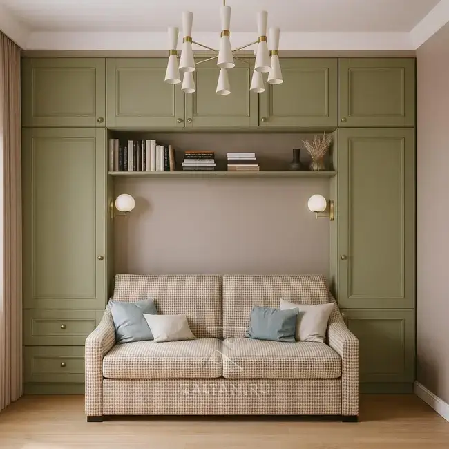 Встроенный шкаф вокруг дивана