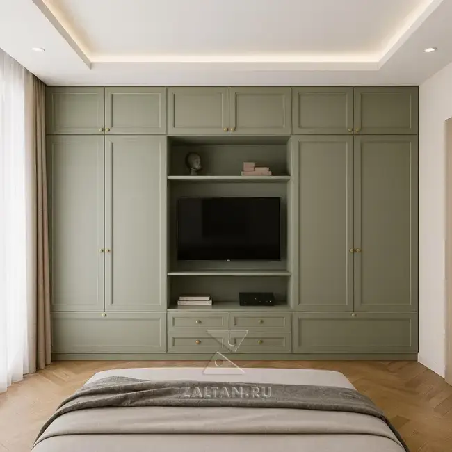 Встроенная мебельная стена зеленая
