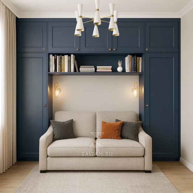 Встроенный шкаф вокруг дивана