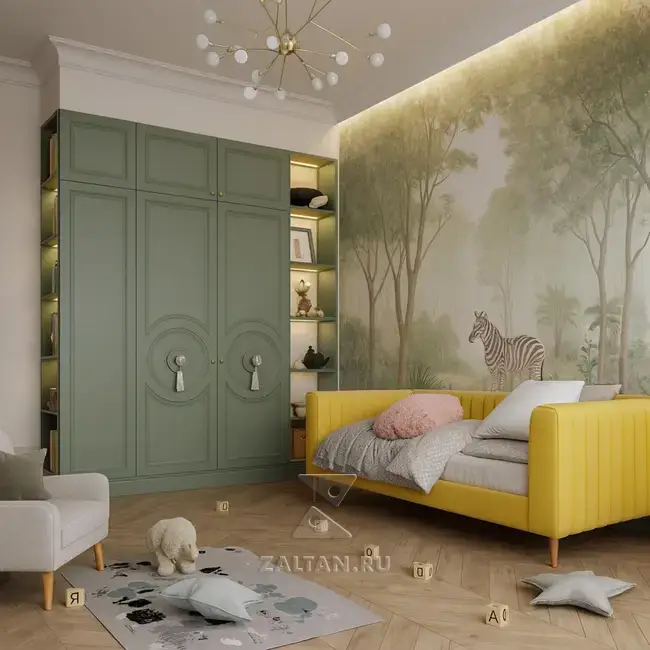 Встроенный шкаф в детскую зелёный