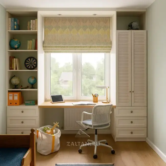 Рабочая зона у окна с шкафом