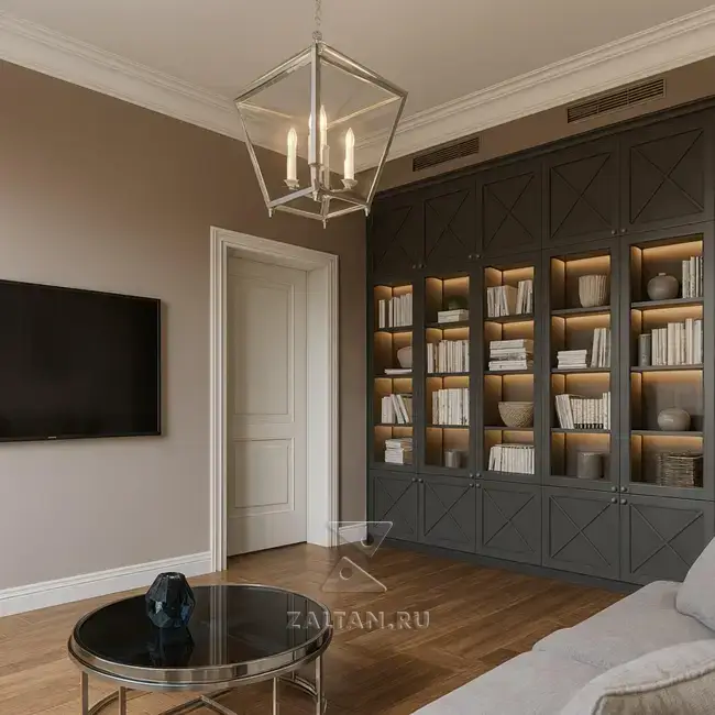 Встроенный книжный шкаф со светом