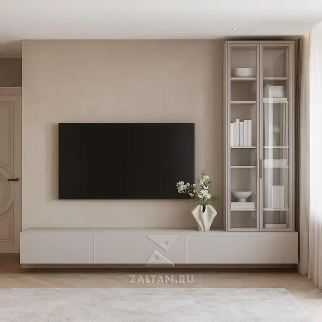 Подвесная тумба с витриной беж