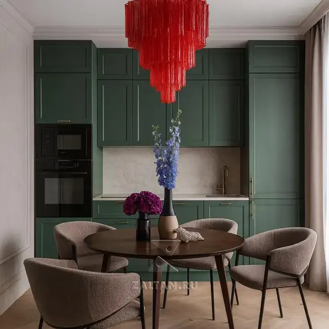 Зелёная неоклассическая кухня на заказ
