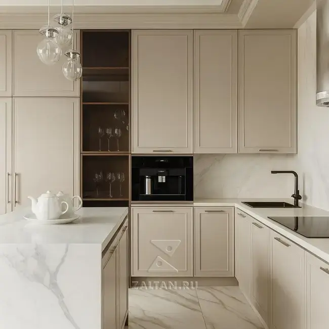 Кухня классика бежевый остров