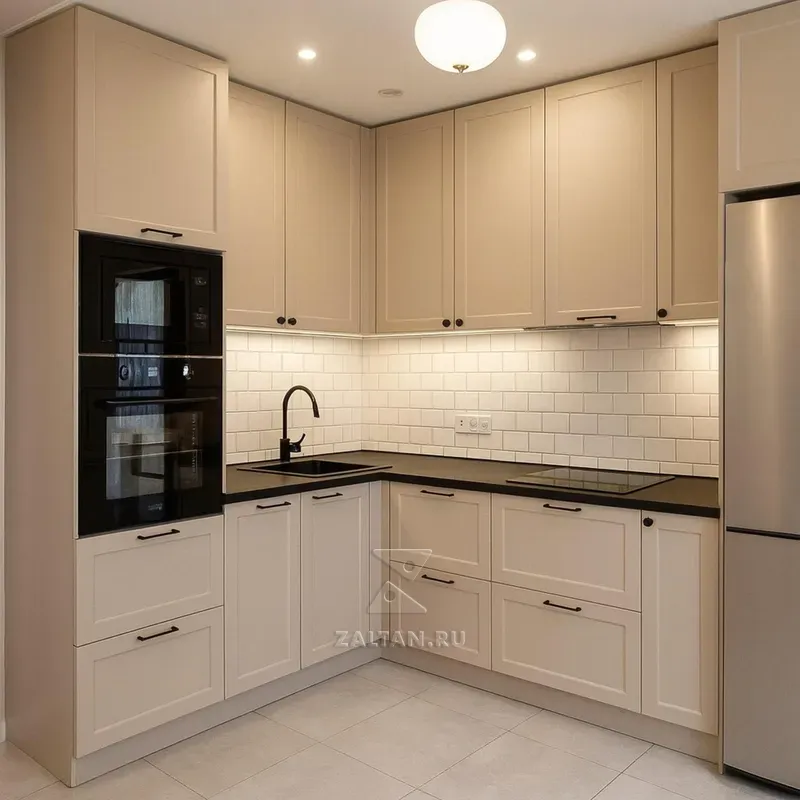 Кухня бежевые рамочные фасады
