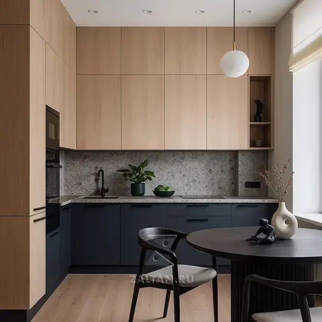 Угловая кухня дуб и синий