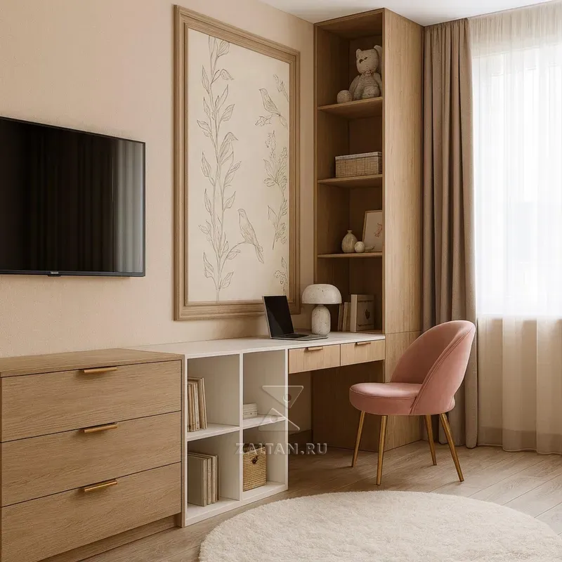 Рабочая зона с тумбой и шкафом