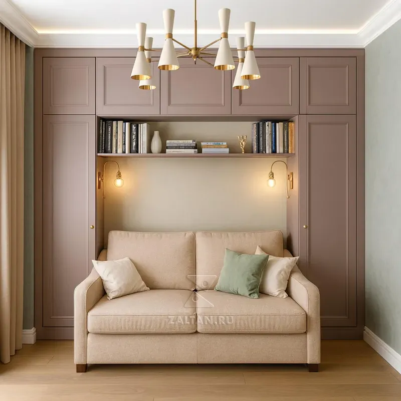 Встроенный шкаф вокруг дивана
